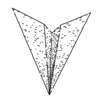 Fold paper plane sketch hand drawn black Stock Illustration