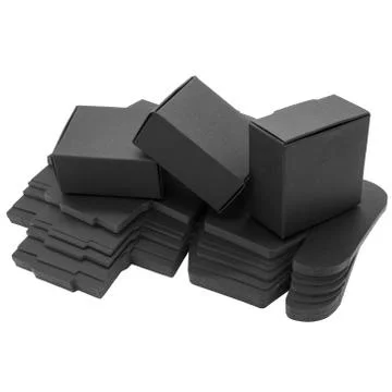 Foldable black paper boxes. isolated Stock Photos