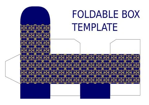 Foldable box template. Luxurious box with small filigree golden vintage patterns Stock Illustration