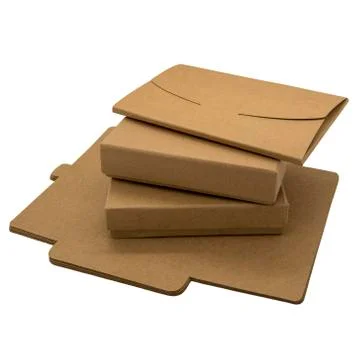 Foldable brown paper boxes and envelopes Stock Photos
