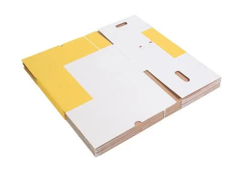 Foldable cardboard boxes used for storage moving or shipping purposes isolate Stock Photos