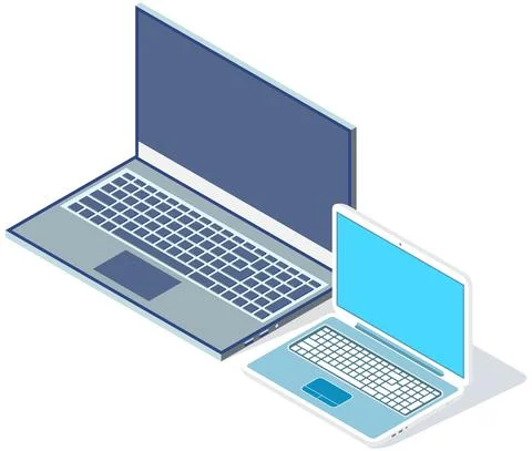 Foldable laptops with built-in keyboard and monitor. Electronic appliances Illustrazione stock