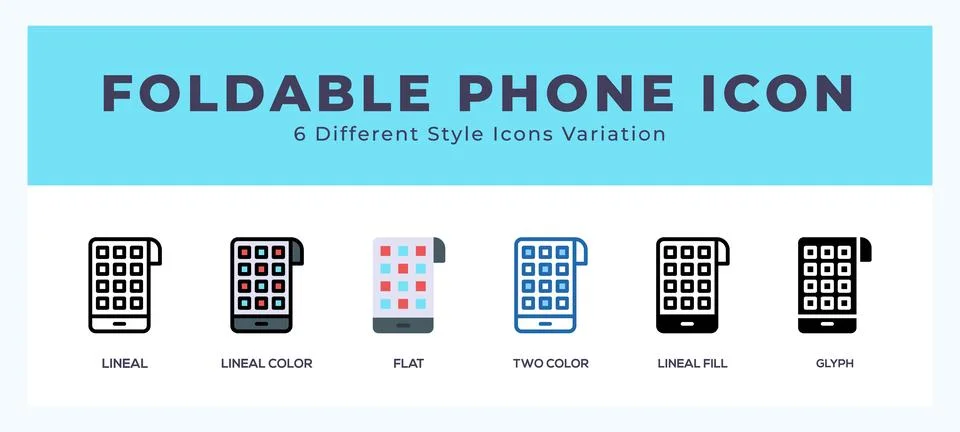 Foldable phone icon set with different styles. Design elements for logo. Ve.. 스톡 일러스트