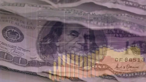 Folded 100 notes filling extreme close-up, zoom initiating faint grid, bars Stock Footage 329454265