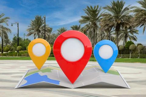 Folded Abstract Navigation Map with Three Target Map Pointer Pins on an Empty イラスト素材