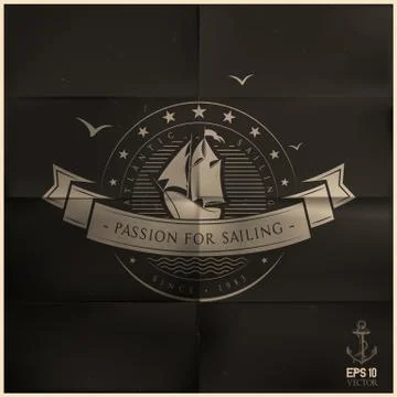 Folded black sailing badge 스톡 일러스트