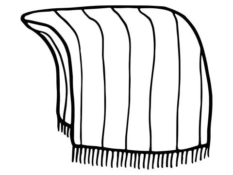 Folded blanket. Side view. Hand-drawn cozy winter element. Doodle style. Stock Illustration