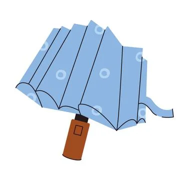 Folded blue polka dot umbrella with a brown handle Ilustração Stock