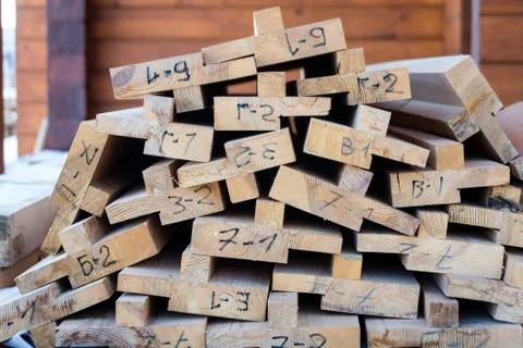 Folded boards vertical row pattern design sawmill material procurement drying Stock Photos