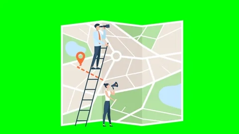 Folded City map. GPS navigator. Man looks into the distance through a telescope Stock Footage 295103466