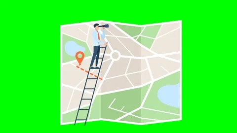 Folded City map. GPS navigator. Tiny Character Orienteering at Huge Paper Map Stock Footage 303803447