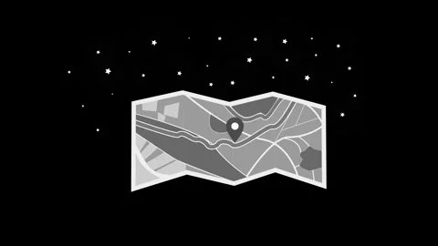 Folded city map with rive location pin starry background animation Stock Footage 335114104