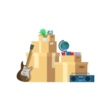 Folded closed boxes and personal items ready to move Illustration
