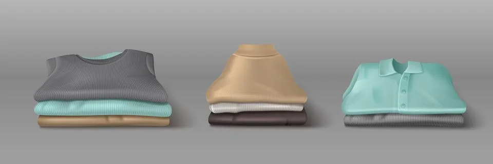 Folded cloth garments stack in realistic 3d style Stock Illustration