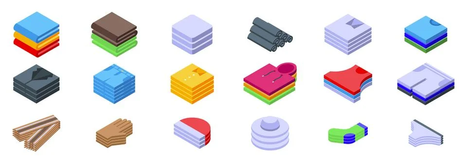 Folded clothes stack icon set. Textile worker folding clothes and organizin.. Stock Illustration