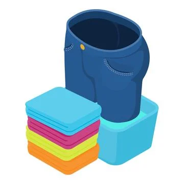 Folded clothing icon isometric vector. Stack of washed clothes and clean jeans Stockillustratie