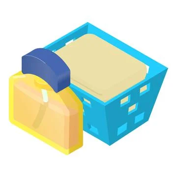 Folded clothing icon isometric vector. Stack of washed clothes and perfum bottle Stock Illustration