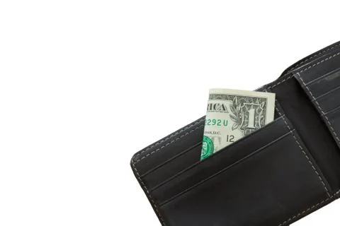 Folded dollar bill in wallet Stock Photos