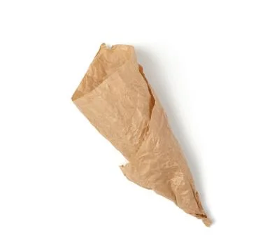 Folded empty cone shaped brown paper bag isolated on white background Stock Photos