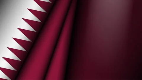 Folded flag of Qatar graphic and label. Stock Illustration