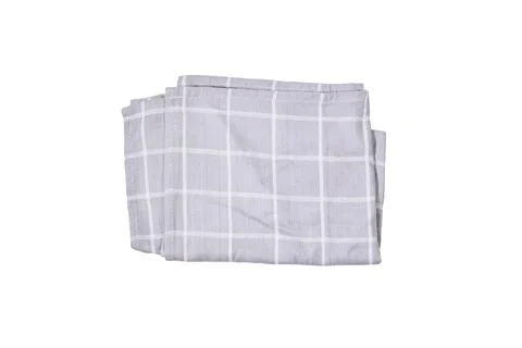 Folded Gray Checkered Kitchen Towel On White Background — Cotton Dish Tea Towel  Stock Photos
