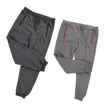 Folded gray jogging pants. Stock Photos