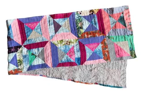 Folded in half handcrafted long patchwork scarf Stock-Fotos