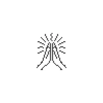 Folded hand, praying. Pixel art line icon vector icon illustration Stock Illustration