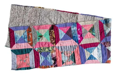 Folded handcrafted long patchwork silk scarf Foto stock