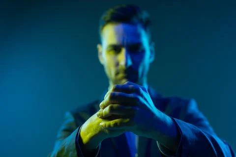 Folded Hands. Leader is Ready to Act Decisively in All Situations. Selective Stock Photos
