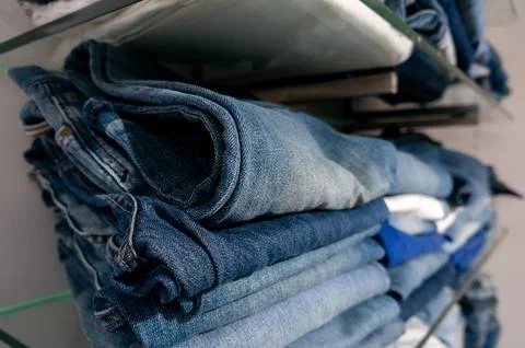 Folded Jeans Stack Stock Photos