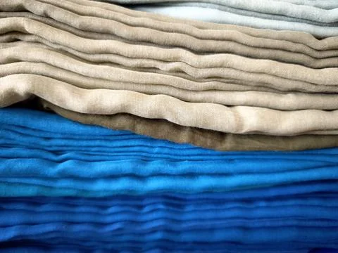Folded Linen Fabric Stack Stock Photos