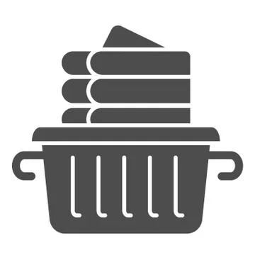 Folded linen solid icon. Laundry clothes in basket vector illustration isolated Stock Illustration