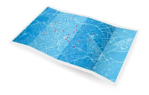 Folded location map with marker. Roma City,Italy, map with pin pointer vect.. Stock Illustration