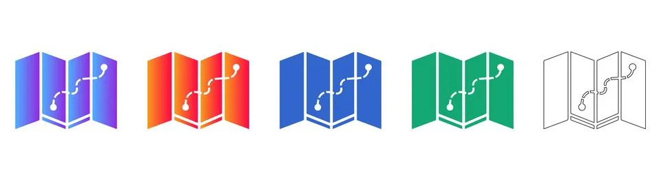 Folded Map and Route Planning Icons Stock Illustration