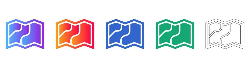 Folded Map Icon Set Stock Illustration