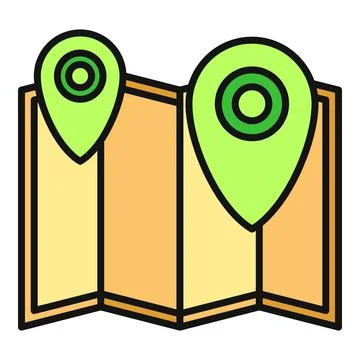 Folded map with location pins showing navigation and travel destination Illustrazione stock