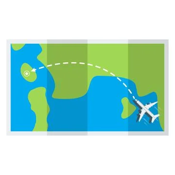 Folded map paper and plane with flight track. Stock Illustration