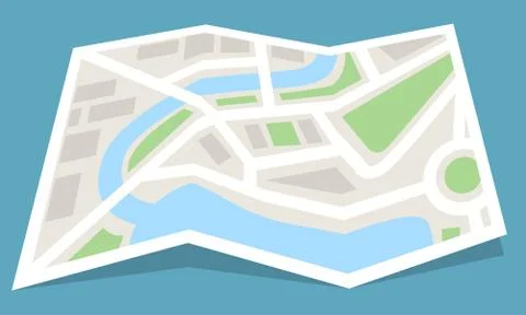 Folded map paper icon. Flat color style vector illustration. Stock Illustration