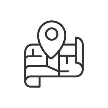 Folded map pin icon in line design. navigation, map, location, route, gps Stock Illustration