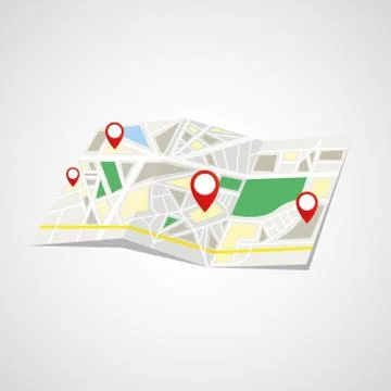 Folded Map with Point Markers Stock Illustration