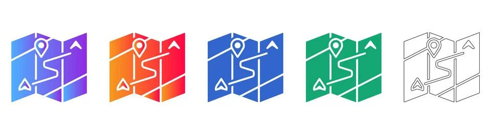 Folded Map with Route and Destination Icons Stock Illustration