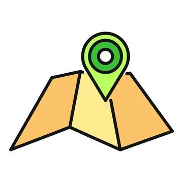 Folded map showing current location pin icon Stock-Illustration
