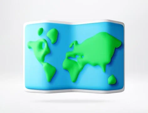 Folded map of world as 3d icon. Stock Illustration