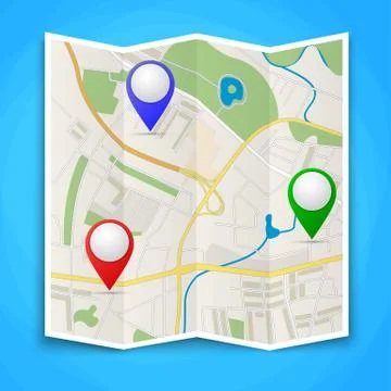 Folded maps with color point markers Иллюстрация