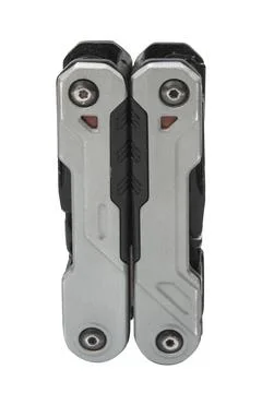 Folded multitool isolated on white background in top view. Daily practice t.. Stock Photos