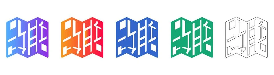 Folded Navigation Map Icon Set Stock Illustration