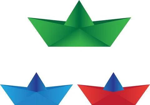 Folded paper boat vector set isolated on white background. Stock Illustration