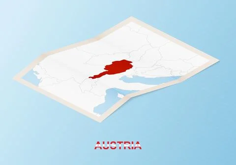 Folded paper map of Austria with neighboring countries in isometric style. Stock Illustration