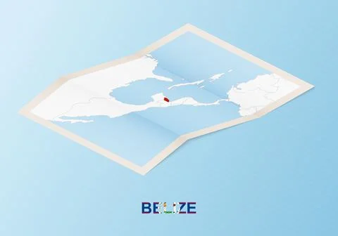 Folded paper map of Belize with neighboring countries in isometric style. Stock Illustration